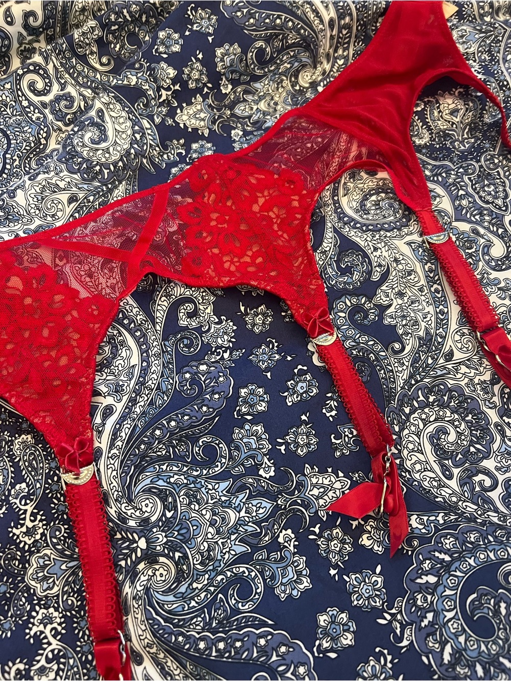 Red Lace Garter Belt with Adjustable Straps - Women Intimates